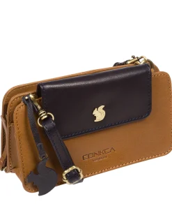 Little Wonder' Dark Tan & Navy Leather Cross Body Clutch Bag