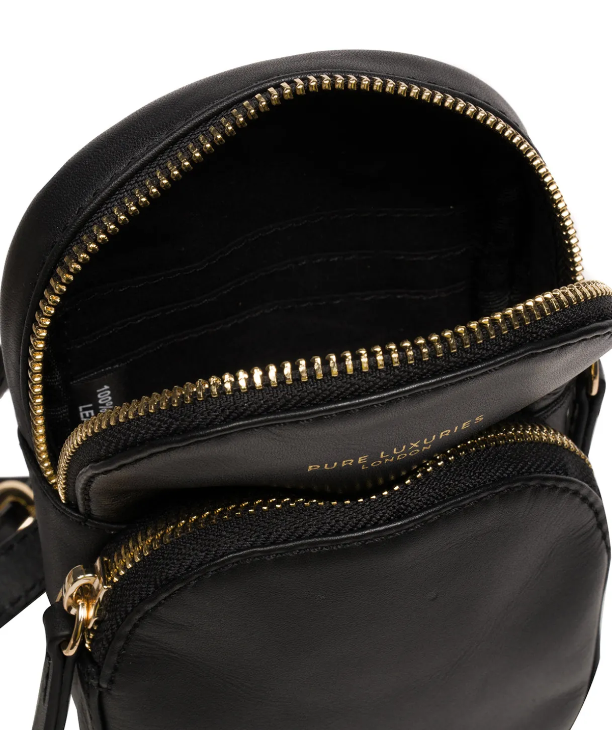 Luna' Black Leather Cross Body Phone Bag