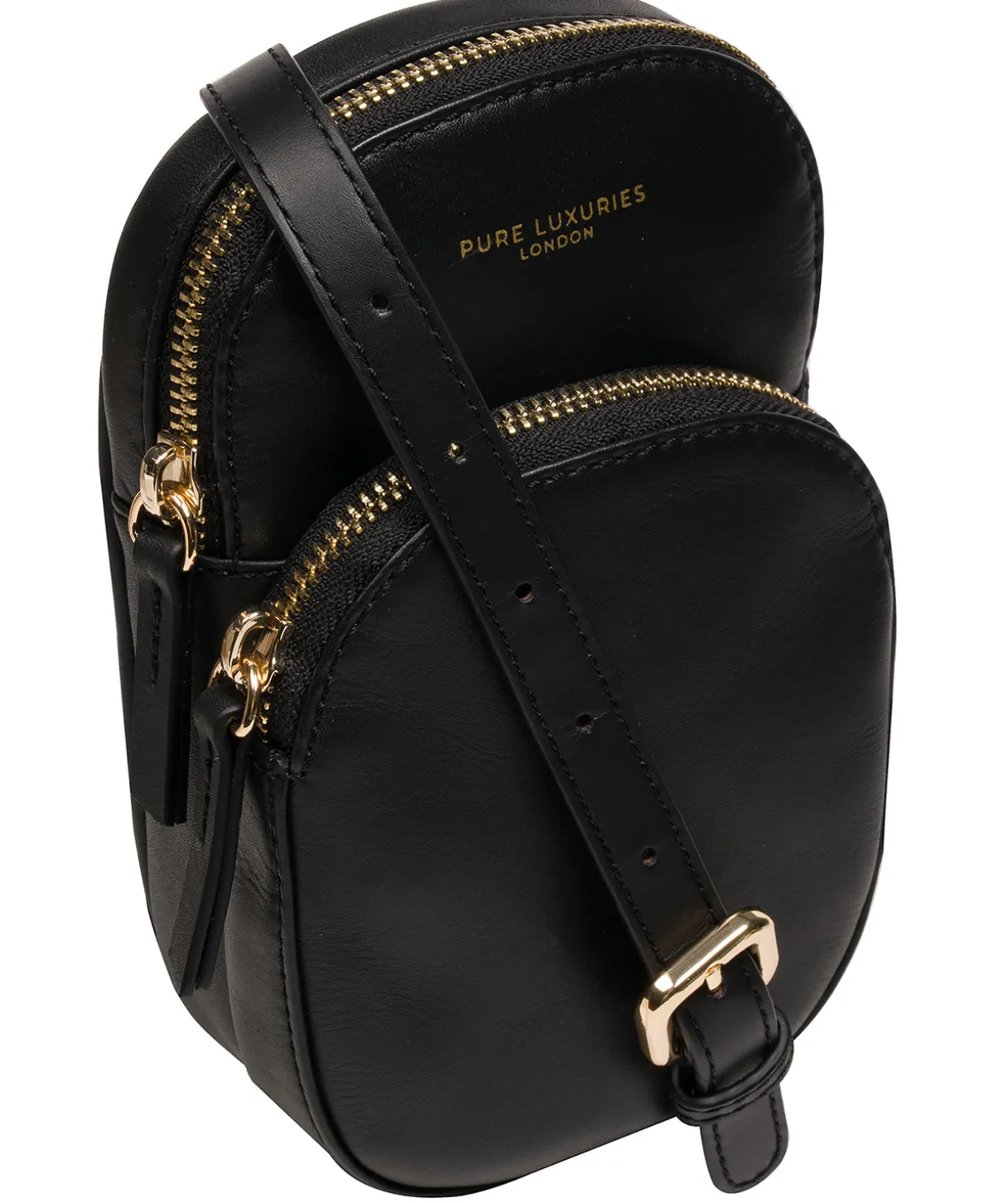 Luna' Black Leather Cross Body Phone Bag