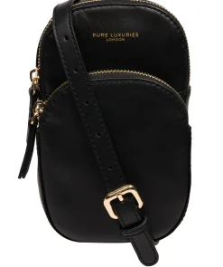 Luna' Black Leather Cross Body Phone Bag