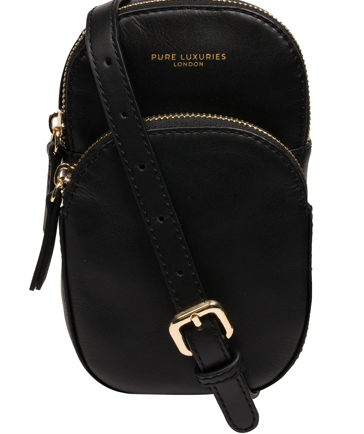 Luna' Black Leather Cross Body Phone Bag