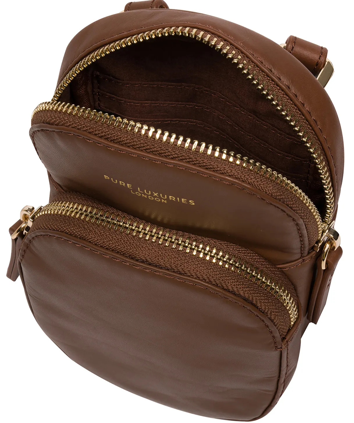 Luna' Chestnut Leather Cross Body Phone Bag