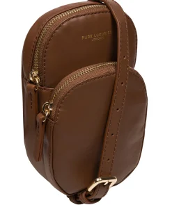 Luna' Chestnut Leather Cross Body Phone Bag