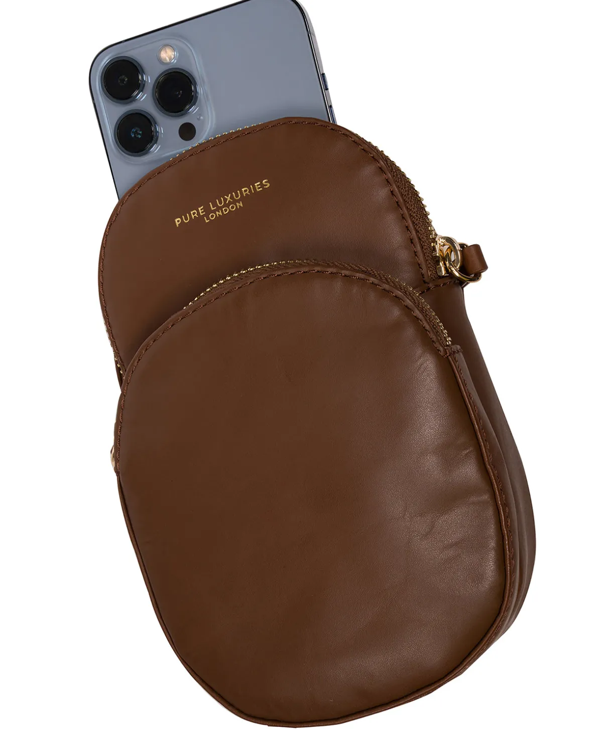 Luna' Chestnut Leather Cross Body Phone Bag