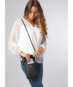 Lyra' Black Leather Cross Body Phone Bag