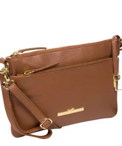Lytham' Tan Leather Cross Body Clutch Bag