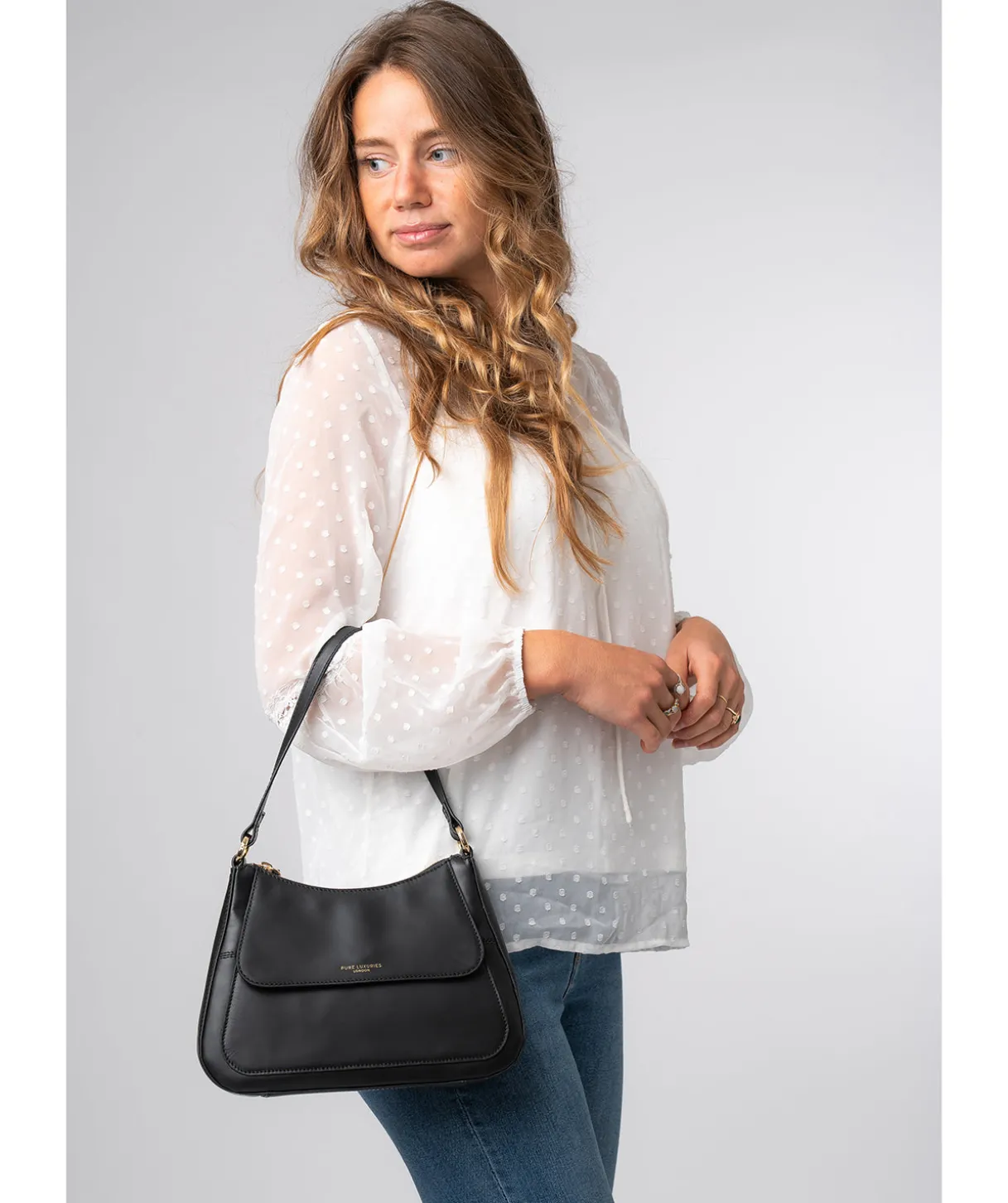 Mable' Black Leather Evening Bag