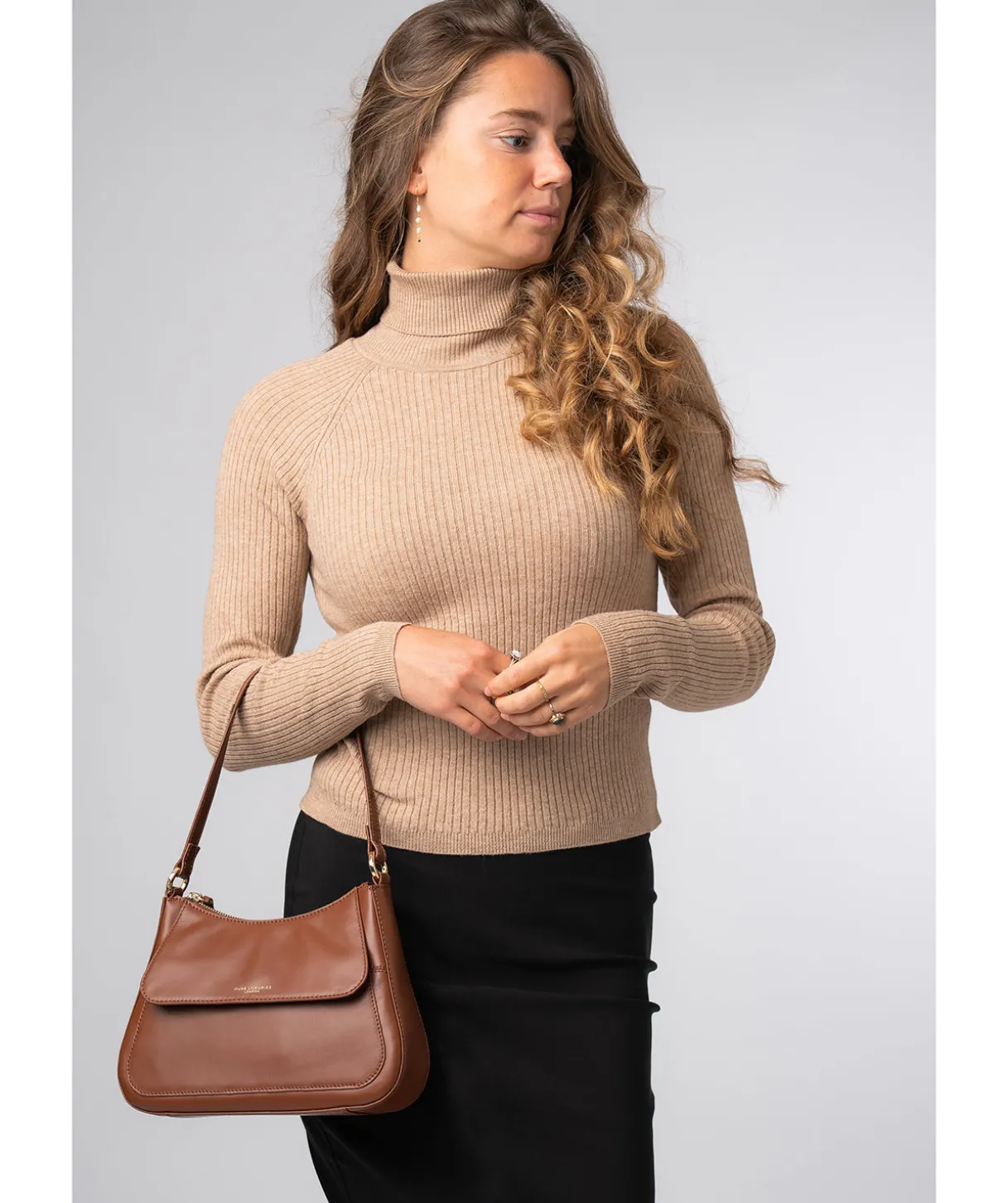Mable' Caramel Leather Evening Bag