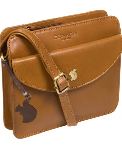 Magda' Dark Tan Leather Cross Body Bag