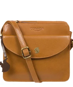 Magda' Dark Tan Leather Cross Body Bag