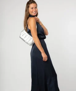Marcelline' Metallic Silver Leather Evening and Clutch Bag