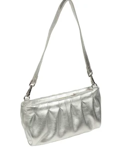 Marcelline' Metallic Silver Leather Evening and Clutch Bag