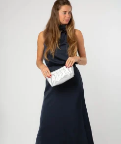 Marcelline' Metallic Silver Leather Evening and Clutch Bag