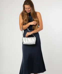 Marcelline' Metallic Silver Leather Evening and Clutch Bag