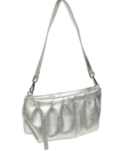 Marcelline' Metallic Silver Leather Evening and Clutch Bag