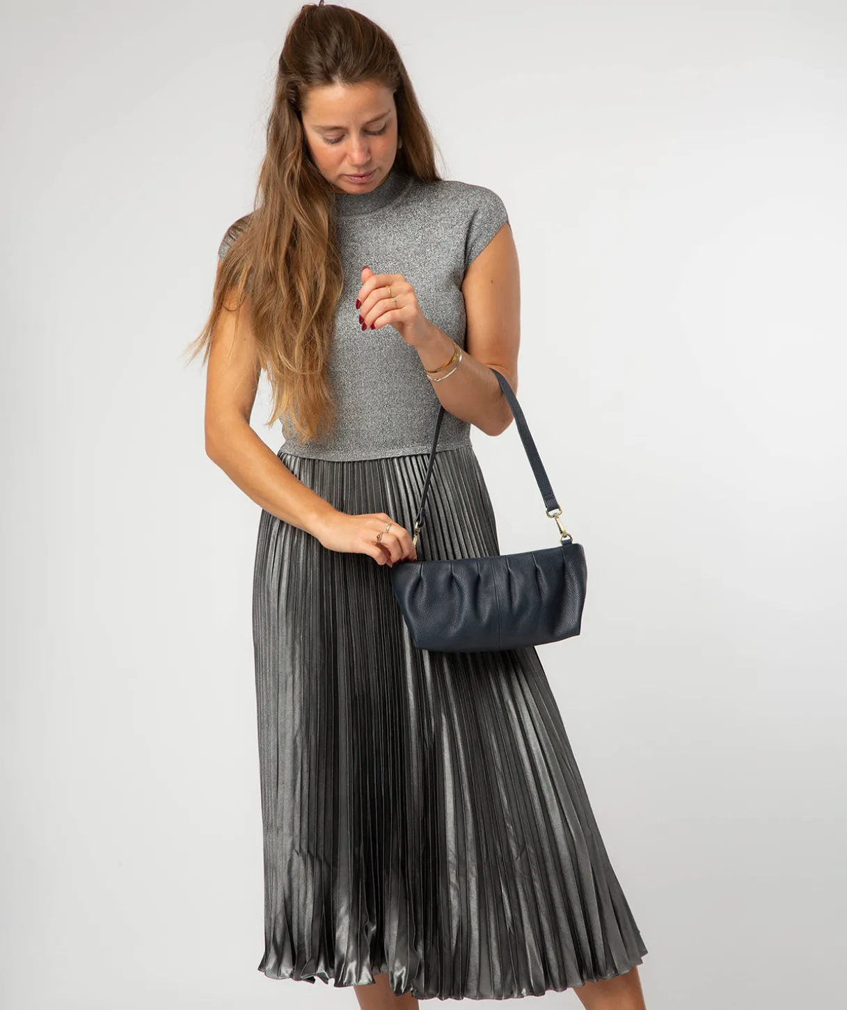 Marcelline' Navy Leather Evening and Clutch Bag