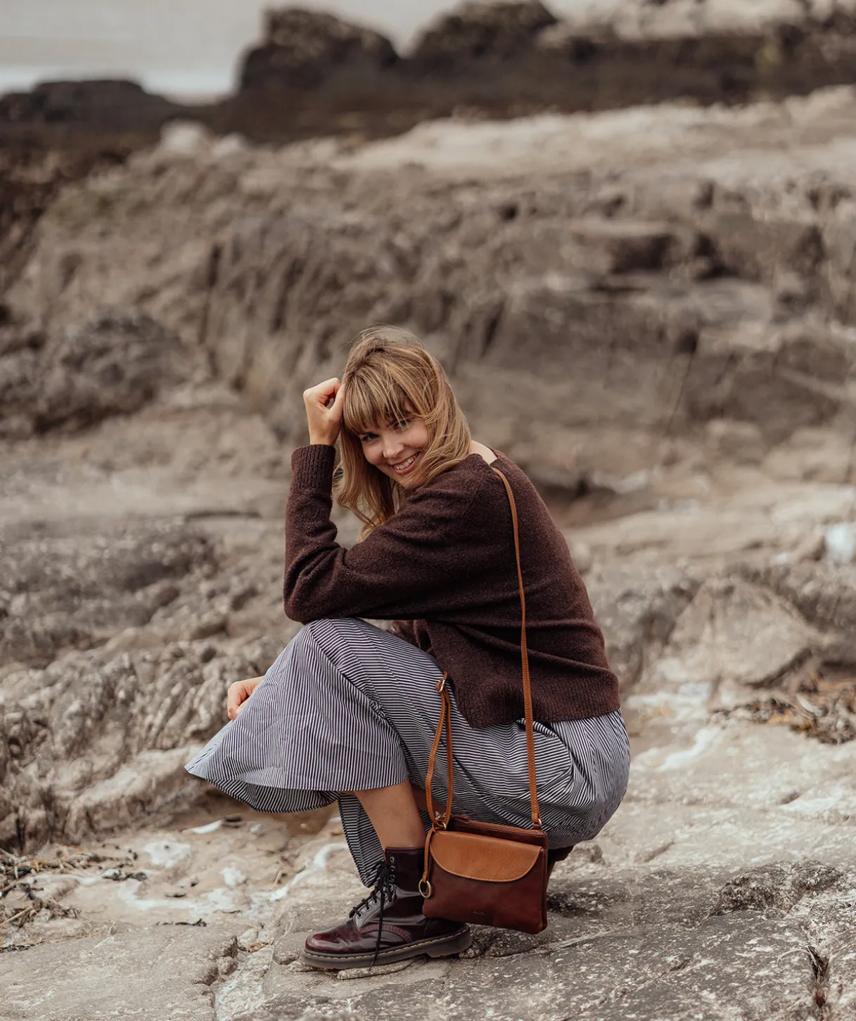 Marietta' Conker Brown & Dark Tan Leather Cross Body Bag