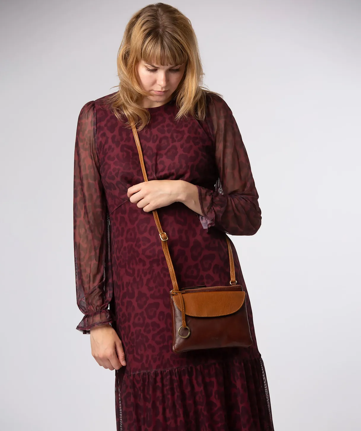 Marietta' Conker Brown & Dark Tan Leather Cross Body Bag