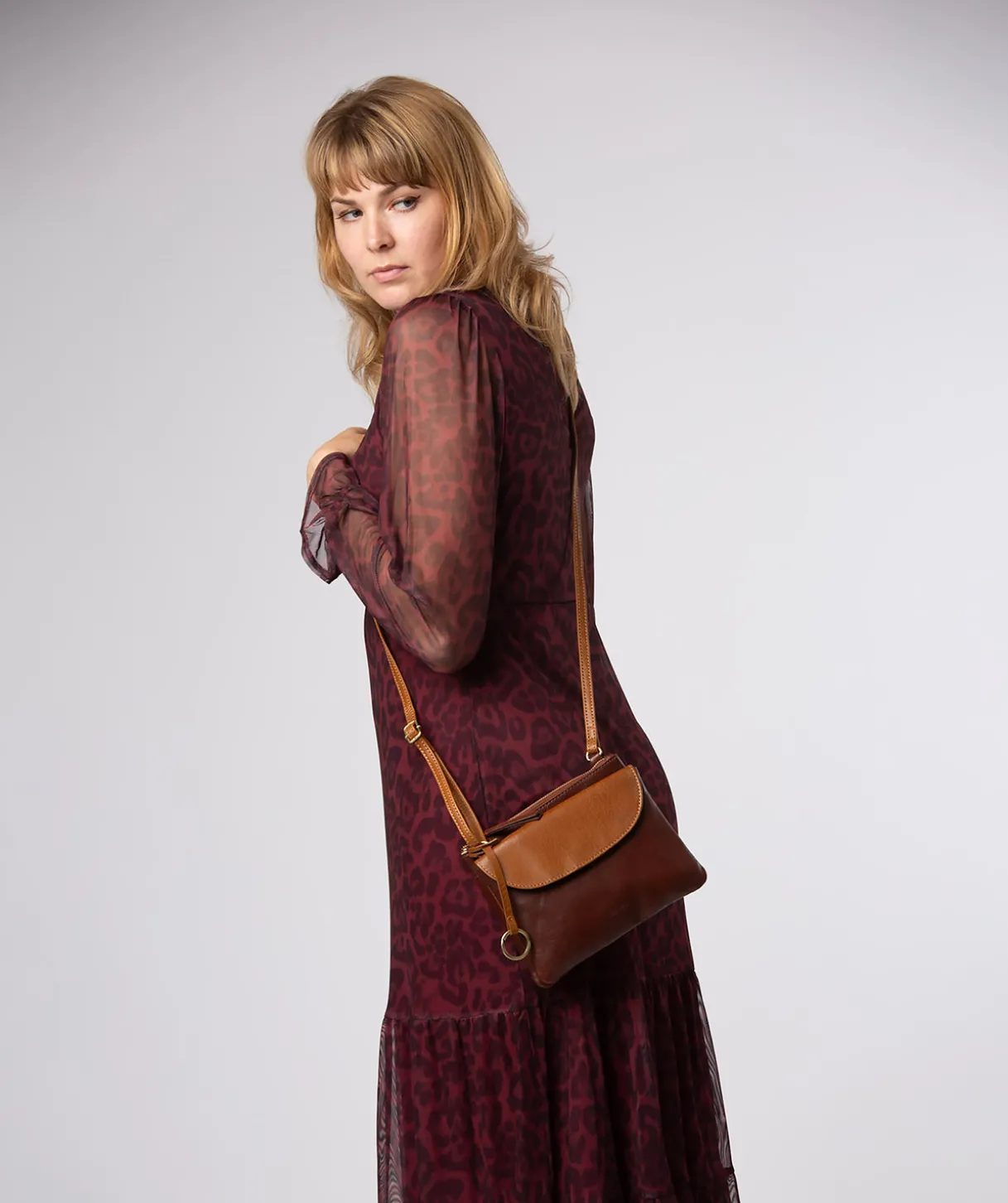 Marietta' Conker Brown & Dark Tan Leather Cross Body Bag