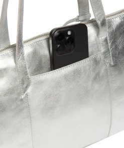 Marlowe' Metallic Silver Leather Tote Bag