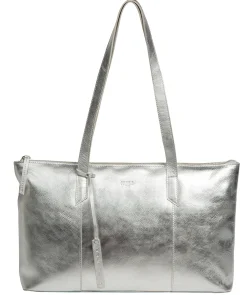 Marlowe' Metallic Silver Leather Tote Bag
