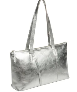 Marlowe' Metallic Silver Leather Tote Bag