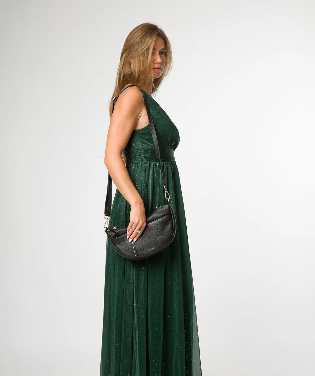 Melisande' Black Leather Cross Body Bag