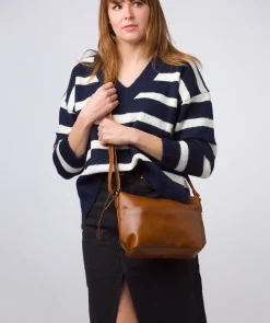 Merrill' Dark Tan Leather Cross Body Bag