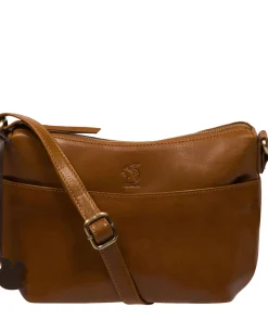 Merrill' Dark Tan Leather Cross Body Bag