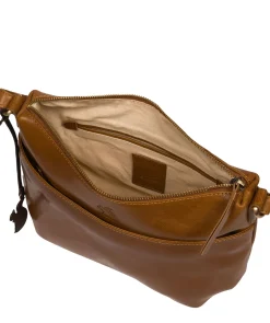 Merrill' Dark Tan Leather Cross Body Bag