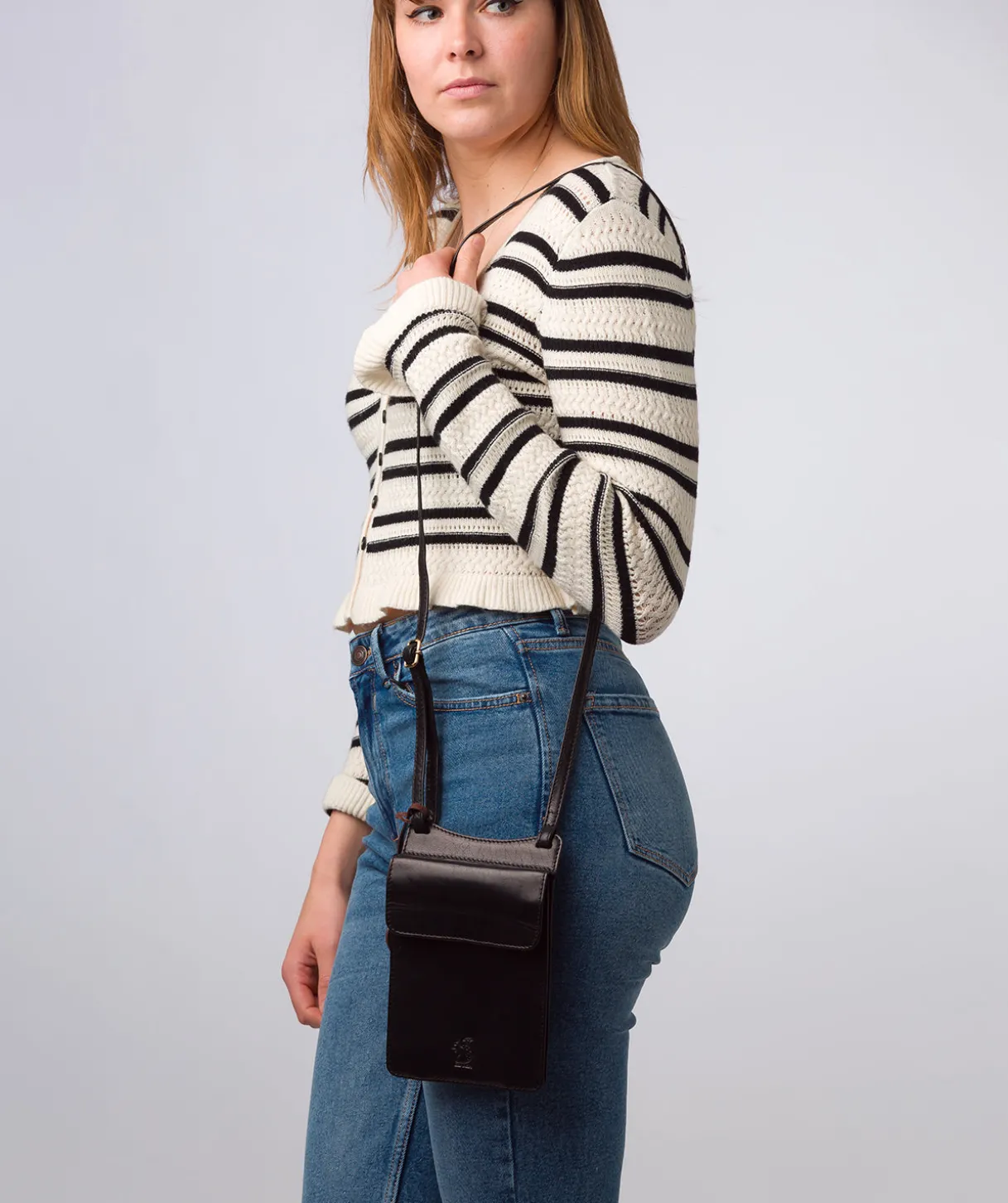 Milly' Black Leather Cross Body Phone Bag