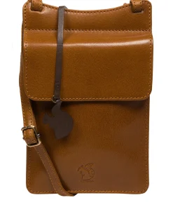 Milly' Dark Tan Leather Cross Body Phone Bag