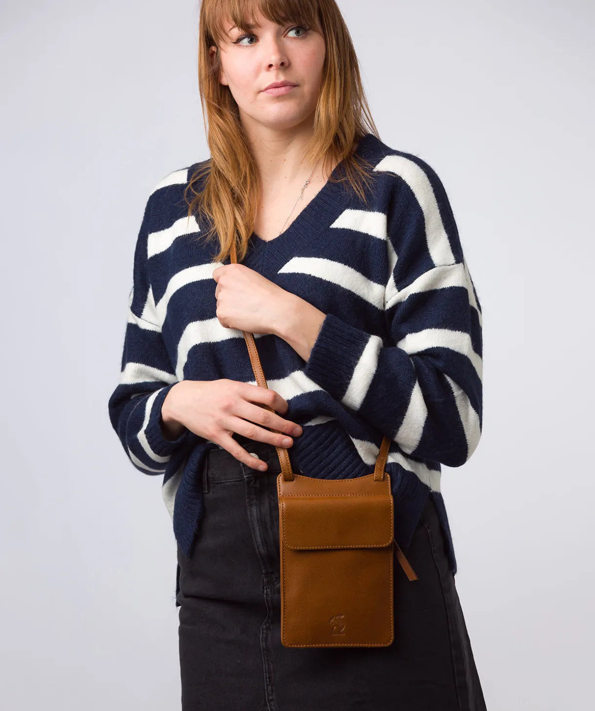 Milly' Dark Tan Leather Cross Body Phone Bag
