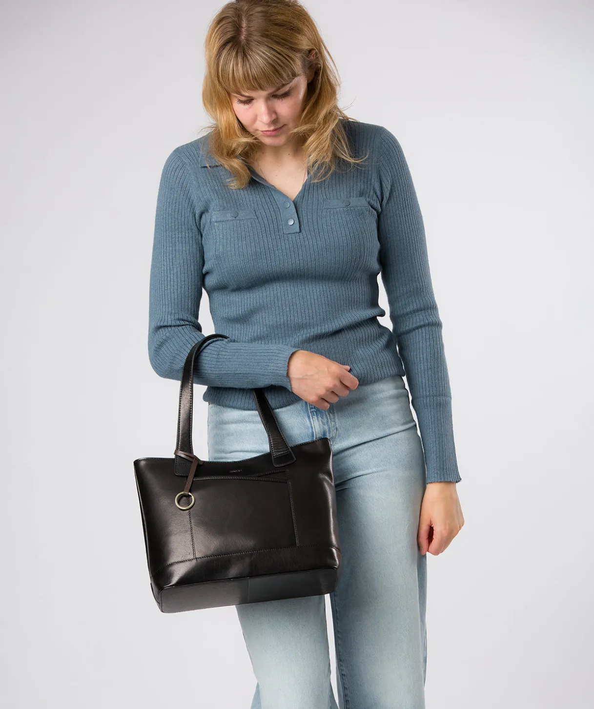 Minella' Black Leather Tote Bag