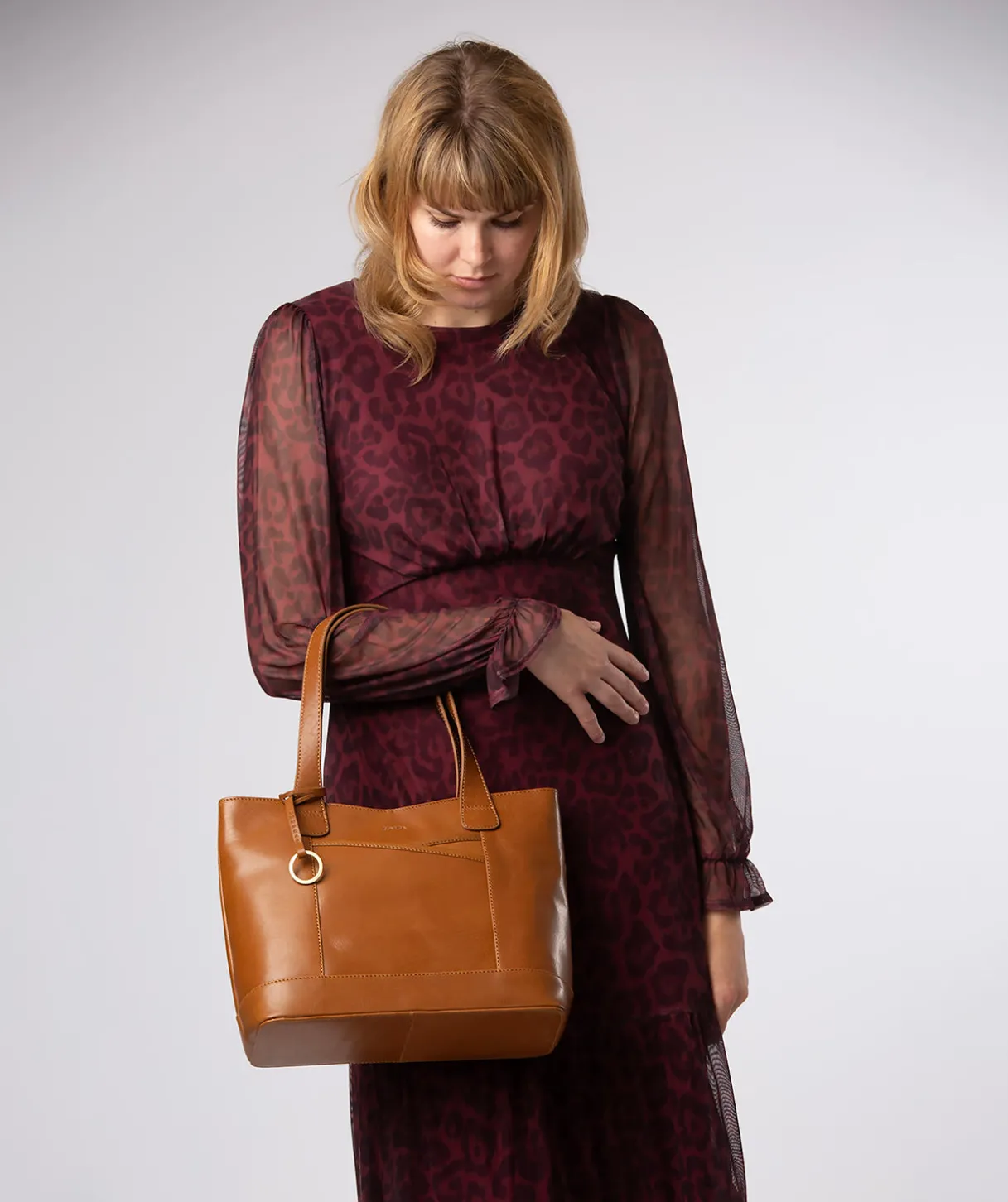 Minella' Dark Tan Leather Tote Bag