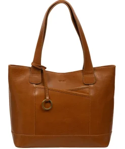 Minella' Dark Tan Leather Tote Bag