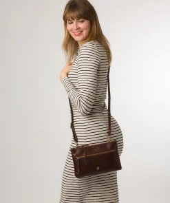 Minnow' Conker Brown Leather Cross Body Clutch Bag
