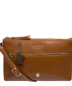 Minnow' Dark Tan Leather Cross Body Clutch Bag