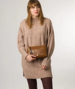 Minnow' Dark Tan Leather Cross Body Clutch Bag