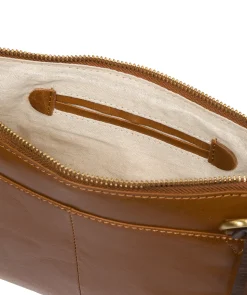 Minnow' Dark Tan Leather Cross Body Clutch Bag