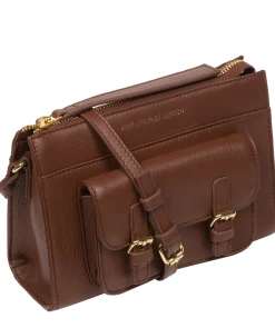 Monica' Dark Tan Nappa Leather Cross Body Bag