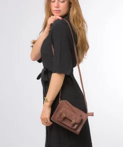 Monica' Dark Tan Nappa Leather Cross Body Bag