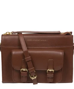 Monica' Dark Tan Nappa Leather Cross Body Bag
