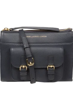 Monica' Navy Nappa Leather Cross Body Bag