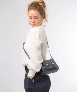 Monica' Navy Nappa Leather Cross Body Bag
