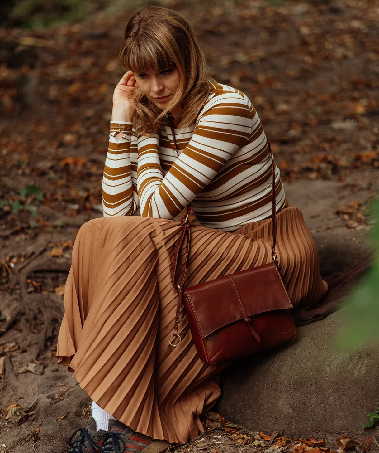 Myla' Conker Brown Leather Cross Body Bag