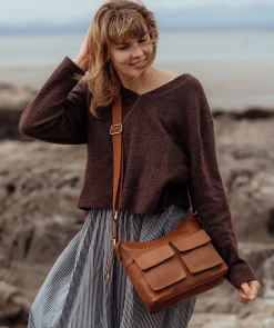 Natalie' Dark Tan Leather Shoulder Bag