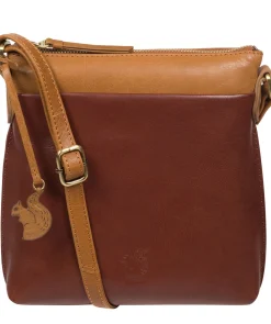 Nikita' Conker Brown & Dark Tan Leather Cross Body Bag