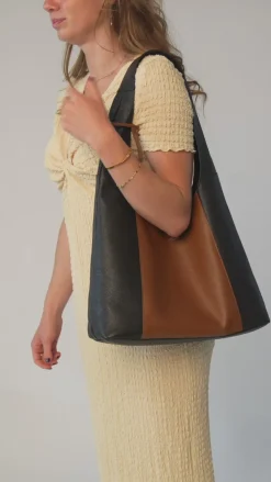 Nina' Black & Tan Leather Shoulder Bag
