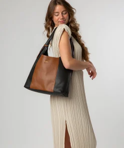 Nina' Black & Tan Leather Shoulder Bag